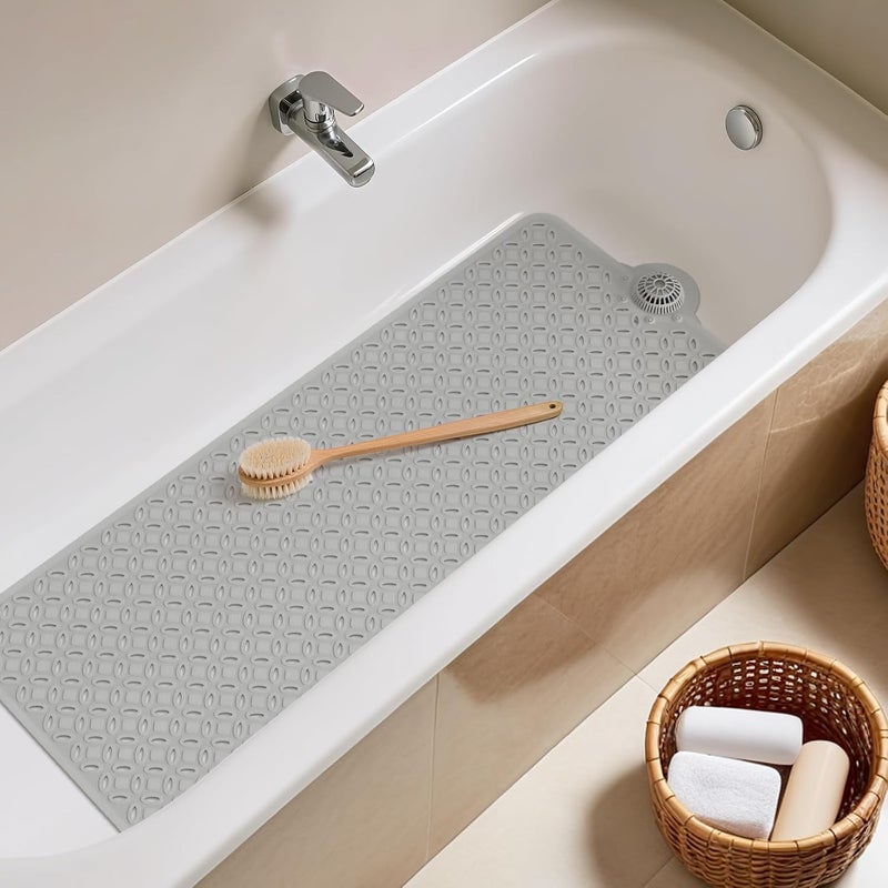 OTHWAY Bath Mat for Tub Non Slip: 39" X 17" Long Bathtub Mat with Hair Catcher│Big Drain Holes Shower Mats for Inside Shower│Machine Washable (Grey) - Image 2